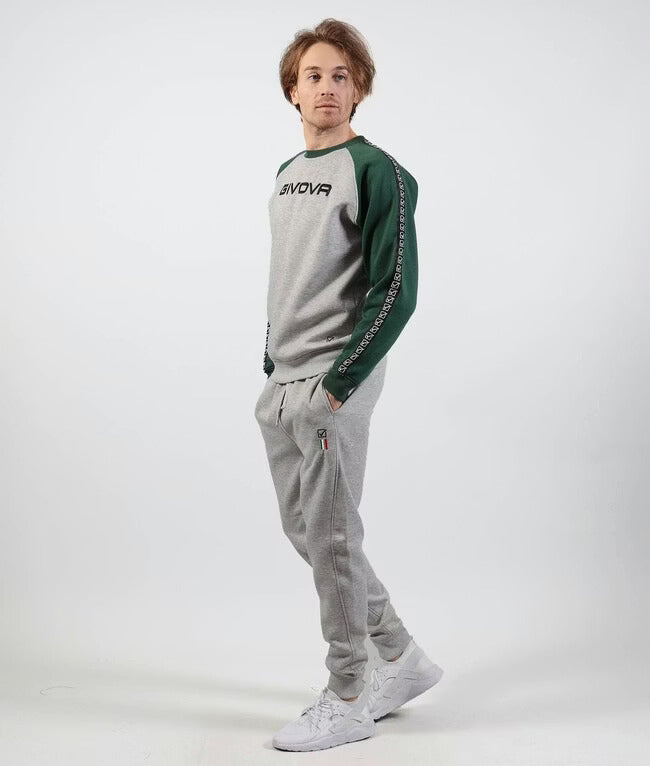TUTA ITALIA UOMO 102 G/COLLO felpa CON BANDA GRIGIO MELANGE CHIARO/VERDE