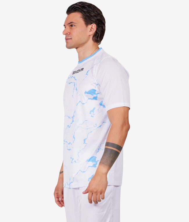 SHIRT GRAFITE INTERLOCK BIANCO/CELESTE