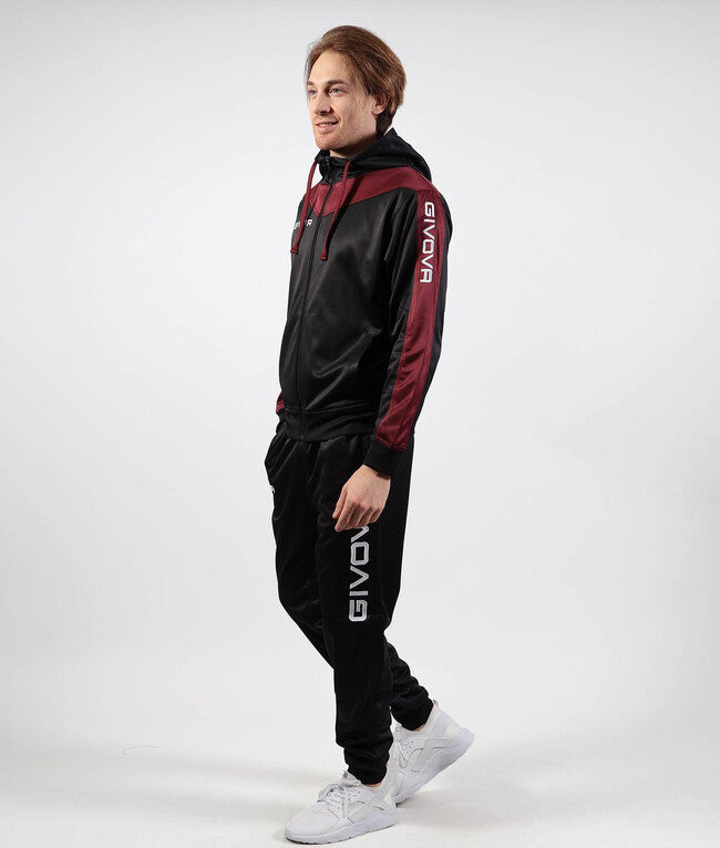 TUTA ROMA CON CAPPUCCIO POLARFLEECE NERO/GRANATA