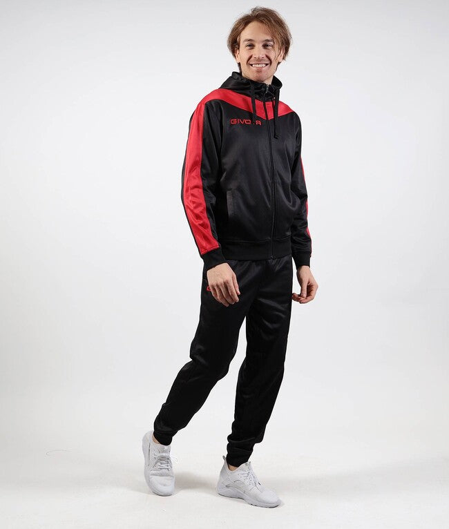 TUTA ROMA CON CAPPUCCIO POLARFLEECE ROSSO/NERO