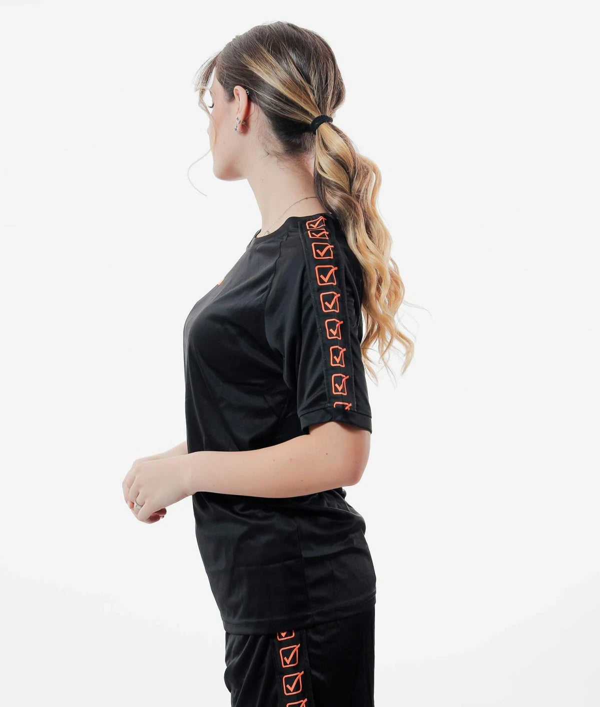 Μπλούζα T-SHIRT POLY BAND μαύρο-φλουό πορτοκαλί