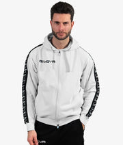 Φούτερ με κουκούλα FELPA FULL ZIP CON CAPPUCCIO TERRY BAND λευκό-μαύρο