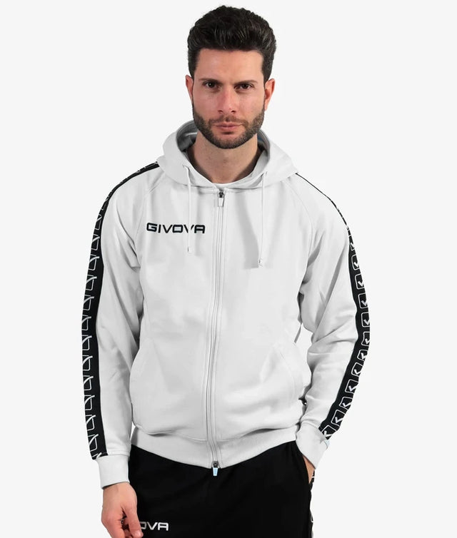 Φούτερ με κουκούλα FELPA FULL ZIP CON CAPPUCCIO TERRY BAND λευκό-μαύρο