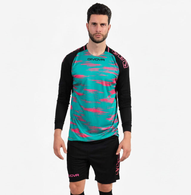 Φανέλα τερματοφύλακα KIT PORTIERE DIFESA πράσινο πετρελαίου-φλουό ροζ