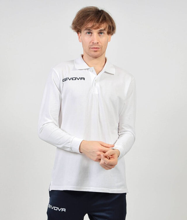 Μακρυμάνικη μπλούζα πόλο POLO COTONE PIQUET WINTER λευκό