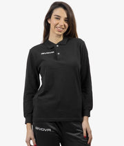 Μακρυμάνικη μπλούζα πόλο POLO COTONE PIQUET WINTER μαύρο