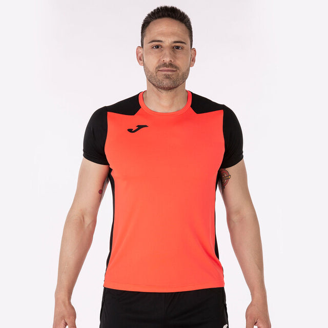 Μπλούζα για τρέξιμο T-SHIRT RECORD II SHORT SLEEVE κοραλλί φθορίζον μαύρο
