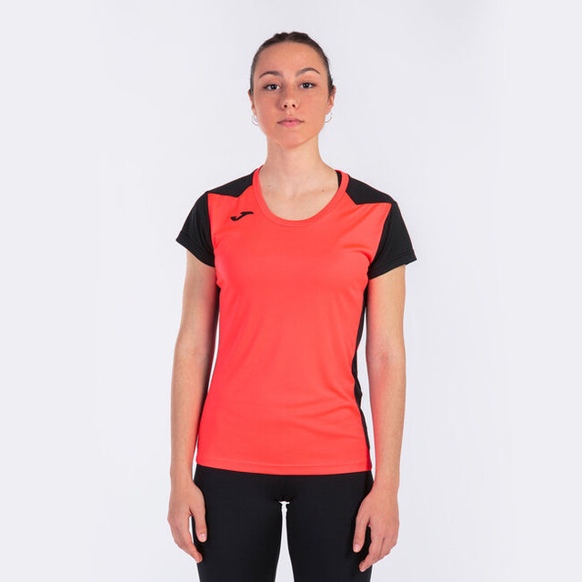 Γυναικεία μπλούζα για τρέξιμο RECORD II SHORT SLEEVE T-SHIRT κοραλλί φθορίζον μαύρο