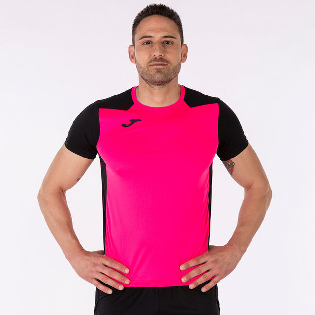 Μπλούζα για τρέξιμο T-SHIRT RECORD II SHORT SLEEVE φθορίζον ροζ μαύρο