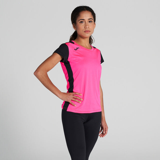 Γυναικεία μπλούζα για τρέξιμο RECORD II SHORT SLEEVE T-SHIRT φθορίζον ροζ μαύρο