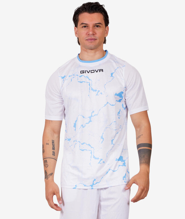 SHIRT GRAFITE INTERLOCK BIANCO/CELESTE