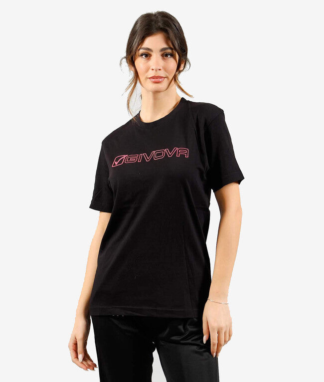 Μπλούζα T-SHIRT COTONE MONDO μαύρο-φούξια