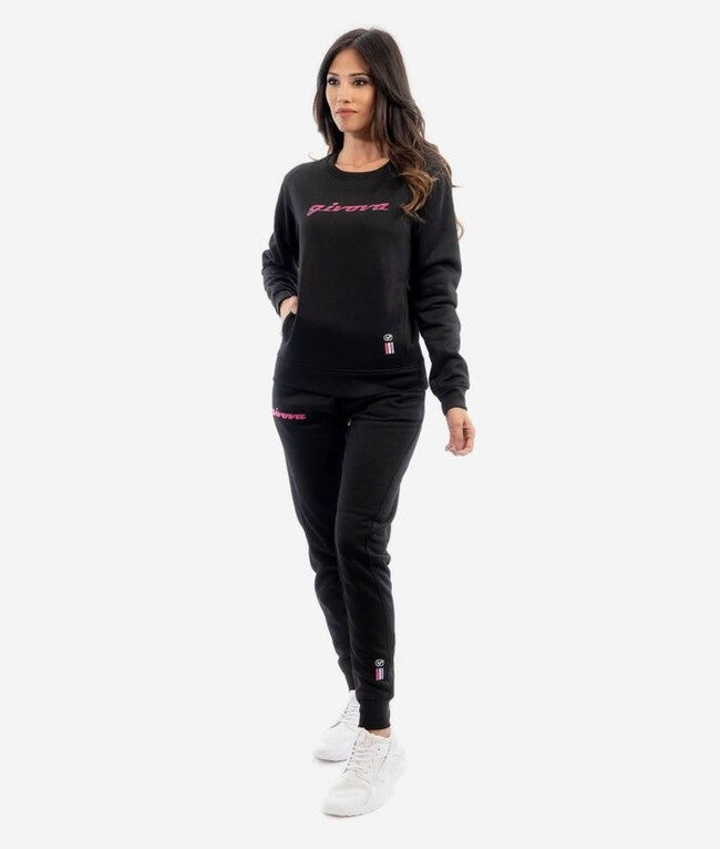 TUTA DONNA 102 G/COLLO CON TASCHE IN FELPA NERO/FUXIA