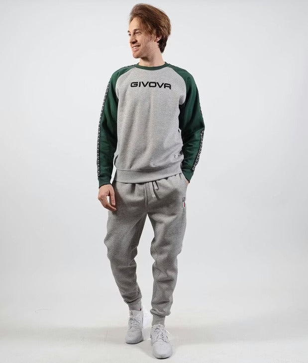 TUTA ITALIA UOMO 102 G/COLLO felpa CON BANDA GRIGIO MELANGE CHIARO/VERDE