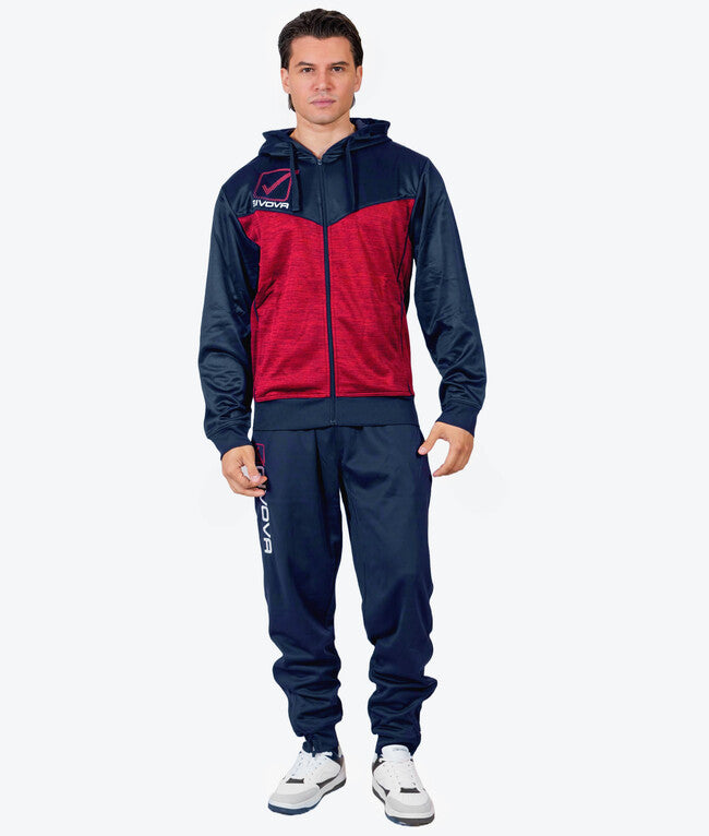TUTA VISA MELANGE CON CAPPUCCIO POLARFLEECE BLU/ROSSO MELANGE